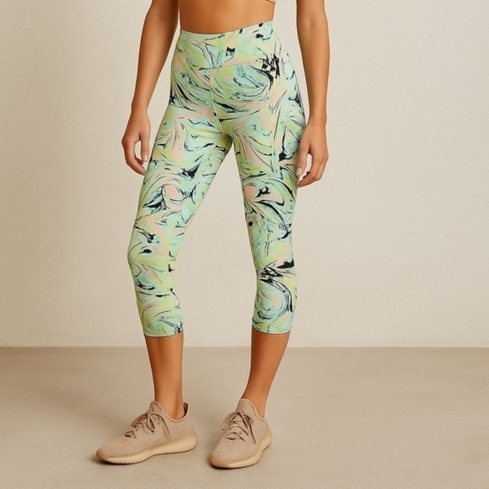 Free people pastel marble mesh detail crop leggings